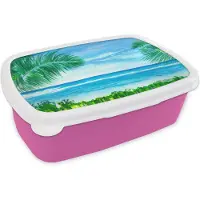 MuchoWow Broodtrommel Roze - Lunchbox - Brooddoos - Zee - Plant - Waterverf - 18x12x6 cm - Kinderen - Meisje