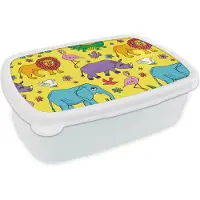 MuchoWow Broodtrommel Wit - Lunchbox - Brooddoos - Flamingo - Dieren - Patroon - 18x12x6 cm - Volwassenen