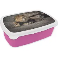 MuchoWow Broodtrommel Roze - Lunchbox - Brooddoos - Dieren - Wild - Kleuren - 18x12x6 cm - Kinderen - Meisje