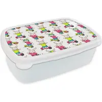 MuchoWow Broodtrommel Wit - Lunchbox - Brooddoos - School - Konijnen - Dieren - Kinderen - Patronen - 18x12x6 cm - Volwassenen