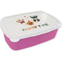 MuchoWow Broodtrommel Roze - Lunchbox - Brooddoos - Honden - Quotes - Pawty time - Spreuken - 18x12x6 cm - Kinderen - Meisje