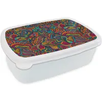 MuchoWow Broodtrommel Wit - Lunchbox - Brooddoos - Boho - Patronen - Abstract - Flora - 18x12x6 cm - Volwassenen
