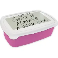 MuchoWow Broodtrommel Roze - Lunchbox - Brooddoos - Quotes - A cup of coffee is always a good idea - Spreuken - Koffie - 18x12x6 cm - Kinderen - Meisje