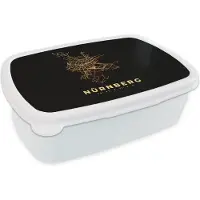 MuchoWow Broodtrommel Wit - Lunchbox - Brooddoos - Nürnberg - Plattegrond - Gold - Stadskaart - Kaart - 18x12x6 cm - Volwassenen