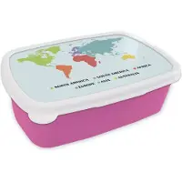 MuchoWow Broodtrommel Roze - Lunchbox - Brooddoos - Wereldkaart Kinderen - Trendy - Kleuren - 18x12x6 cm - Kinderen - Meisje