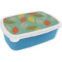 MuchoWow Broodtrommel Blauw - Lunchbox - Brooddoos - Bladeren - Herfst - Vintage - Pastel - Patroon - 18x12x6 cm - Kinderen - Jongen