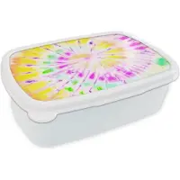 MuchoWow Broodtrommel Wit - Lunchbox Zomer - Tie dye - Geel - Brooddoos 18x12x6 cm - Brood lunch box - Broodtrommels voor kinderen en volwassenen
