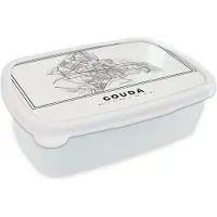 MuchoWow Broodtrommel Wit - Lunchbox - Brooddoos - Kaart – Plattegrond – Stadskaart – Gouda – Nederland – Zwart Wit - 18x12x6 cm - Volwassenen