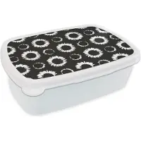 MuchoWow Broodtrommel Wit - Lunchbox - Brooddoos - Bloemen - Patronen - Zwart - 18x12x6 cm - Volwassenen
