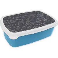 MuchoWow Broodtrommel Blauw - Lunchbox - Brooddoos - Patronen - Vogel - Uil - 18x12x6 cm - Kinderen - Jongen
