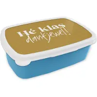 MuchoWow Broodtrommel Blauw - Lunchbox - Brooddoos - Spreuken - Quotes - School - Hé klas dankjewel! - 18x12x6 cm - Kinderen - Jongen