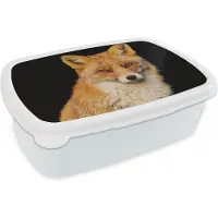 MuchoWow Broodtrommel Wit - Lunchbox - Brooddoos - Vos - Rood - Zwart - 18x12x6 cm - Volwassenen