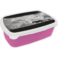 MuchoWow Broodtrommel Roze - Lunchbox - Brooddoos - Silhouet van wild paard tegen stormachtige wolken - 18x12x6 cm - Kinderen - Meisje