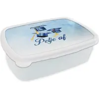 MuchoWow Broodtrommel Wit - Lunchbox - Brooddoos - Quotes - Spreuken - 'Petje af' - Geslaagd - 18x12x6 cm - Volwassenen