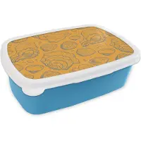 MuchoWow Broodtrommel Blauw - Lunchbox - Brooddoos - Schelpen - Geel - Oranje - Patronen - 18x12x6 cm - Kinderen - Jongen