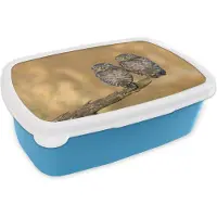 MuchoWow Broodtrommel Blauw - Lunchbox - Brooddoos - Uilen paar - 18x12x6 cm - Kinderen - Jongen