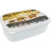 MuchoWow Broodtrommel Wit - Lunchbox - Brooddoos - Olifanten - Waterverf - Geel - 18x12x6 cm - Volwassenen