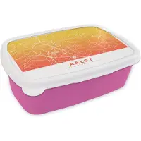 MuchoWow Broodtrommel Roze - Lunchbox - Brooddoos - Stadskaart - België - Aalst - Geel - 18x12x6 cm - Kinderen - Meisje