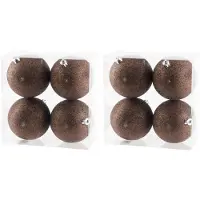 Cosy & Trendy 8x stuks kunststof glitter kerstballen donkerbruin 10 cm - Kerstbal