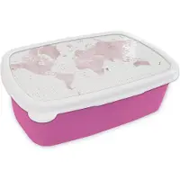 MuchoWow Broodtrommel Roze - Lunchbox - Brooddoos - Wereldkaart - Roze - Marmer - 18x12x6 cm - Kinderen - Meisje