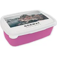 MuchoWow Broodtrommel Roze - Lunchbox - Brooddoos - Noorwegen - Gletsjers - Meer - 18x12x6 cm - Kinderen - Meisje