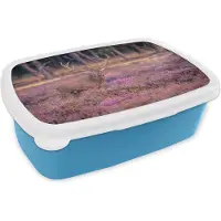MuchoWow Broodtrommel Blauw - Lunchbox - Brooddoos - Hert - Bloemen - Nederland - 18x12x6 cm - Kinderen - Jongen