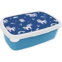 MuchoWow Broodtrommel Blauw - Lunchbox - Brooddoos - Unicorn - Sterren - Patroon - 18x12x6 cm - Kinderen - Jongen