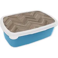MuchoWow Broodtrommel Blauw - Lunchbox - Brooddoos - Patronen - Hout - Bruin - 18x12x6 cm - Kinderen - Jongen