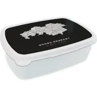 MuchoWow Broodtrommel Wit - Lunchbox - Brooddoos - Noord-Brabant - Wegenkaart Nederland - Zwart - 18x12x6 cm - Volwassenen