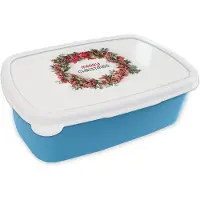 MuchoWow Broodtrommel Blauw - Lunchbox - Brooddoos - Winter - Mistletoe - Kerstkrans - 18x12x6 cm - Kinderen - Jongen