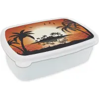 MuchoWow Broodtrommel Wit - Lunchbox - Brooddoos - Eiland - Zee - Zon - Palmboom - 18x12x6 cm - Volwassenen