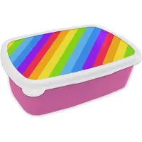 MuchoWow Broodtrommel Roze - Lunchbox - Brooddoos - Regenboog - Patronen - Pride - 18x12x6 cm - Kinderen - Meisje