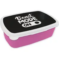 MuchoWow Broodtrommel Roze - Lunchbox Beast mode on - Spreuken - Quotes - Brooddoos 18x12x6 cm - Brood lunch box - Broodtrommels voor kinderen en volwassenen