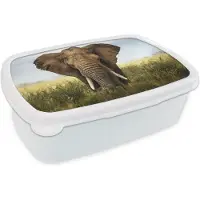 MuchoWow Broodtrommel Wit - Lunchbox - Brooddoos - Dreigende olifant - 18x12x6 cm - Volwassenen