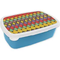 MuchoWow Broodtrommel Blauw - Lunchbox Vintage - Retro - Kleuren - Patronen - Brooddoos 18x12x6 cm - Brood lunch box - Broodtrommels voor kinderen en volwassenen