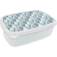 MuchoWow Broodtrommel Wit - Lunchbox - Brooddoos - Patronen - Blauw - Grijs - Ruiten - 18x12x6 cm - Volwassenen