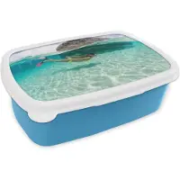 MuchoWow Broodtrommel Blauw - Lunchbox - Brooddoos - Zee - Duiken - Turquoise - 18x12x6 cm - Kinderen - Jongen