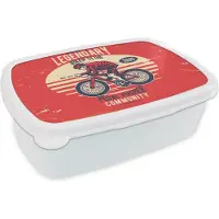 MuchoWow Broodtrommel Wit - Lunchbox - Brooddoos - Fiets - Wielrenner - Retro - 18x12x6 cm - Volwassenen