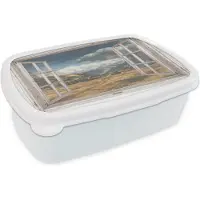 MuchoWow Broodtrommel Wit - Lunchbox - Brooddoos - Doorkijk - Berg - Gras - 18x12x6 cm - Volwassenen