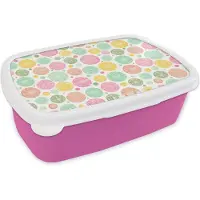 MuchoWow Broodtrommel Roze - Lunchbox - Brooddoos - Regenboog - Stippen - Patroon - 18x12x6 cm - Kinderen - Meisje