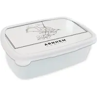 MuchoWow Broodtrommel Wit - Lunchbox - Brooddoos - Nederland – Arnhem – Stadskaart – Kaart – Zwart Wit – Plattegrond - 18x12x6 cm - Volwassenen