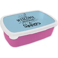MuchoWow Broodtrommel Roze - Lunchbox - Brooddoos - Zwemmen - Surfen - Zomer - Spreuken - 18x12x6 cm - Kinderen - Meisje
