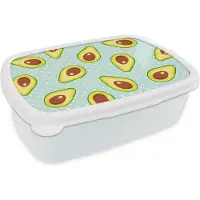 MuchoWow Broodtrommel Wit - Lunchbox - Brooddoos - Avocado - Patronen - Stippen - 18x12x6 cm - Volwassenen