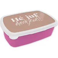 MuchoWow Broodtrommel Roze - Lunchbox - Brooddoos - Juf bedankt - Leerkracht - Quote - Roze - Hé juf Dankjewel! - Spreuken - 18x12x6 cm - Kinderen - Meisje