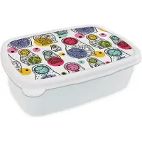 MuchoWow Broodtrommel Wit - Lunchbox - Brooddoos - Matroesjka - Patronen - Baby - 18x12x6 cm - Volwassenen