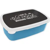 MuchoWow Broodtrommel Blauw - Lunchbox - Brooddoos - Love is wet noses and wagging tails - Quotes - Spreuken - Hond - 18x12x6 cm - Kinderen - Jongen
