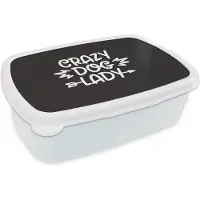 MuchoWow Broodtrommel Wit - Lunchbox - Brooddoos - Hond - Crazy dog lady - Quotes - Spreuken - 18x12x6 cm - Volwassenen