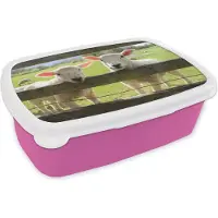 MuchoWow Broodtrommel Roze - Lunchbox - Brooddoos - Schapen- Hout - Lam - 18x12x6 cm - Kinderen - Meisje