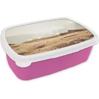 MuchoWow Broodtrommel Roze - Lunchbox - Brooddoos - Strand - Zand - Schelp - 18x12x6 cm - Kinderen - Meisje