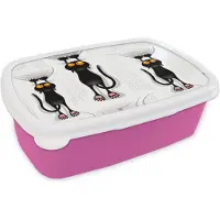 MuchoWow Broodtrommel Roze - Lunchbox - Brooddoos - Patroon - Kat - Zwart - Jongens - Meisjes - Kinderen - Kids - 18x12x6 cm - Kinderen - Meisje